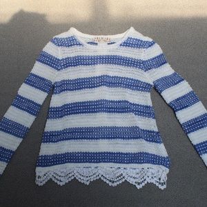 Blue and white striped cotton sweater